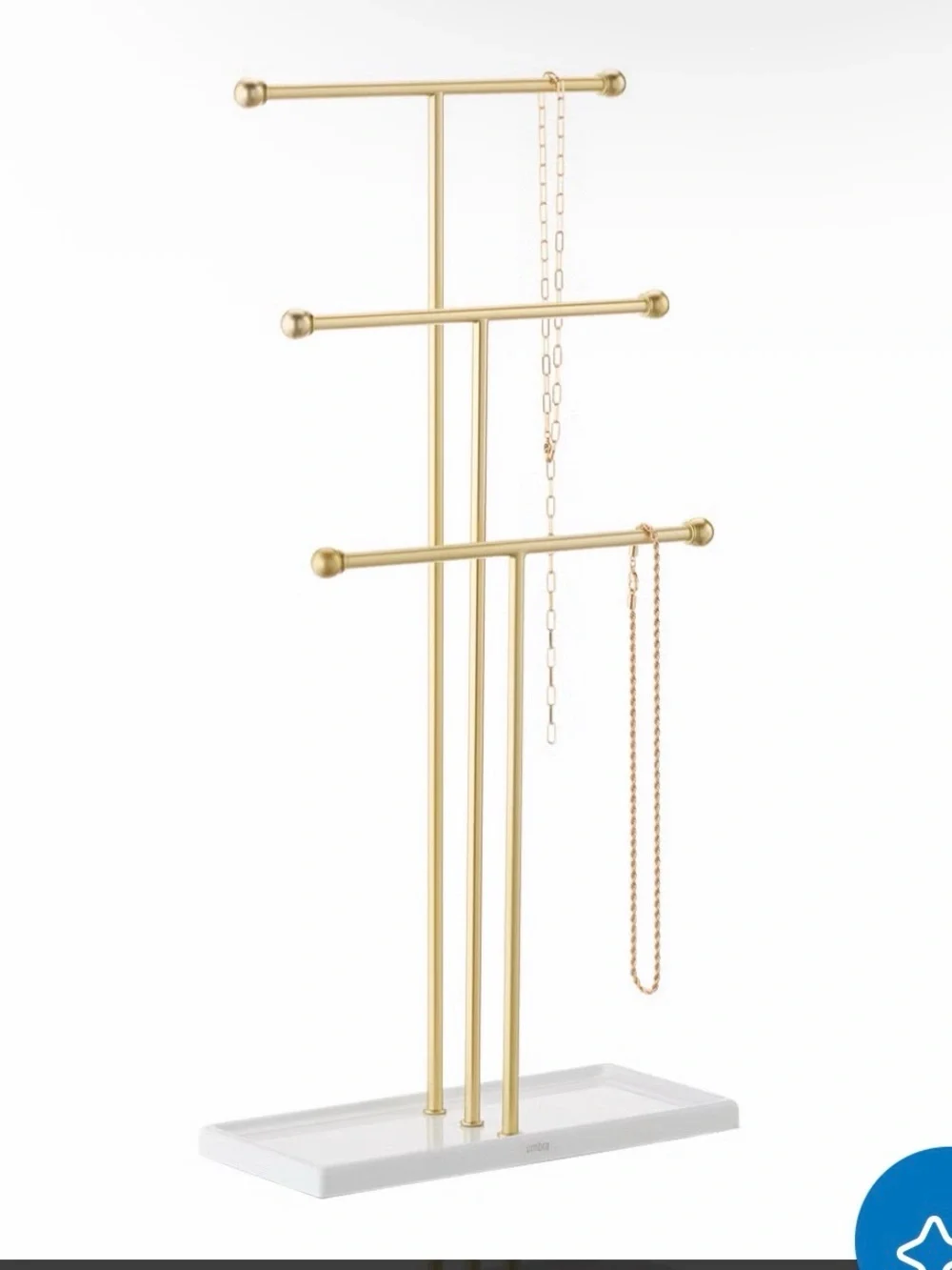 Umbra Gold Jewelry Stand with White Tray Organizer
